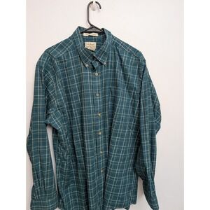 E1 LL Bean Men's XL Wrinkle Free LS Check Button Down Shirt Teal ButtonDownwd